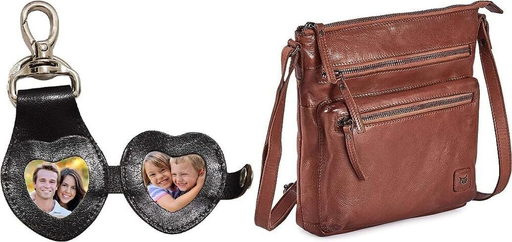 5260 Real Leather Small Crossbody Handbags with 3D Leather Keychain Cute